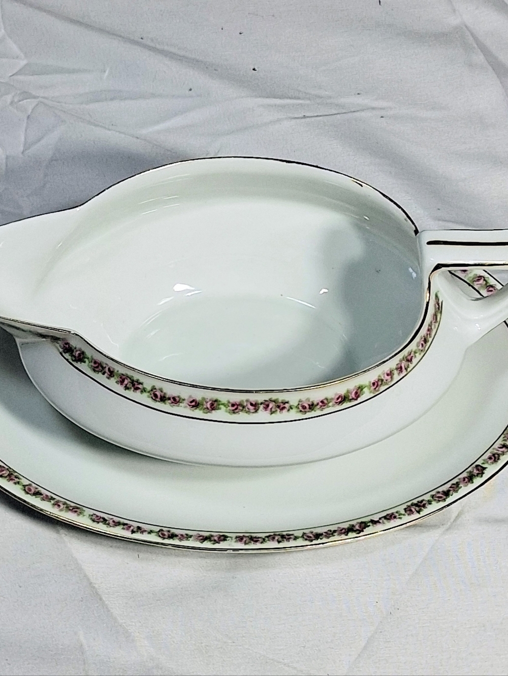 Herrman Ohme Vintage 1900-1920 Gold and Floral Plated Gravy Boat